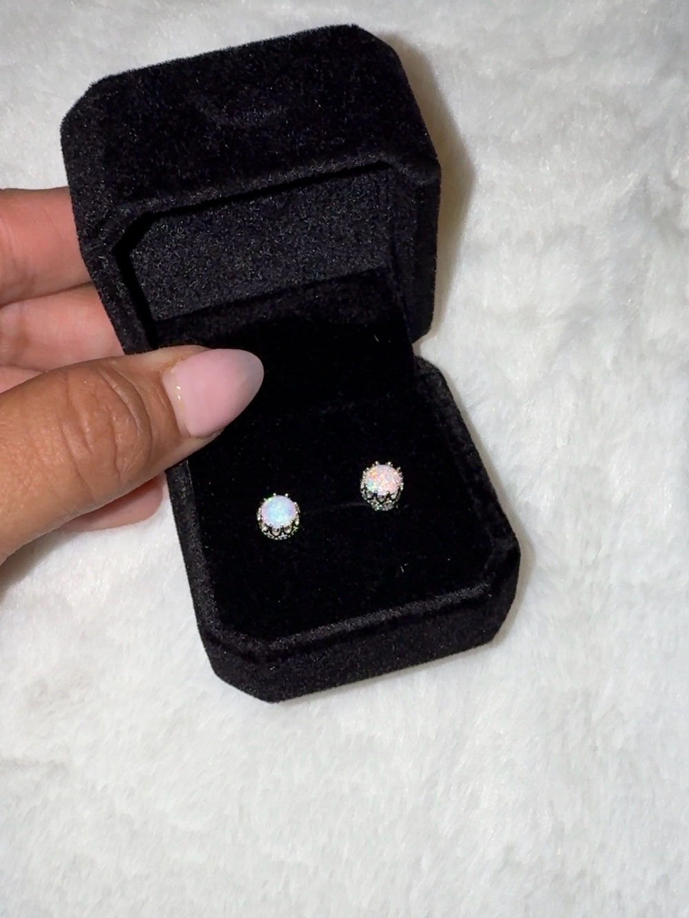 925 Sterling Silver Simulated Opal Crown Stud Earrings
